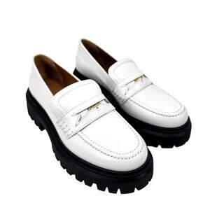 Maje Women's White Leather Chunky Platform Lug Loafers French Size 39/ US 8.5